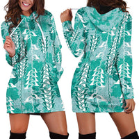 Teal Hawaii Tapa Pattern Hoodie Dress With Heliconia Vintage Style LT05 - Polynesian Pride