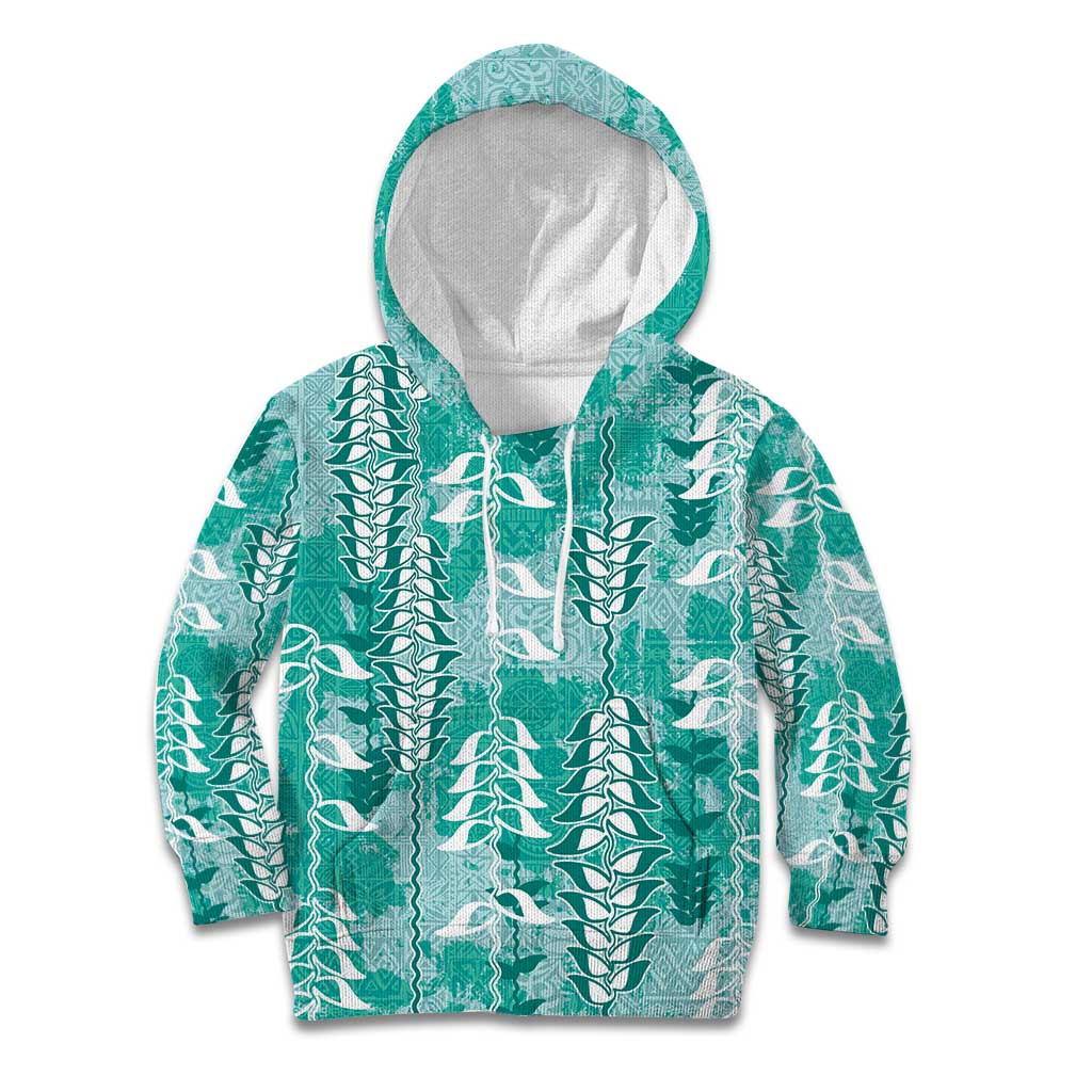 Teal Hawaii Tapa Pattern Kid Hoodie With Heliconia Vintage Style LT05 Hoodie Teal - Polynesian Pride