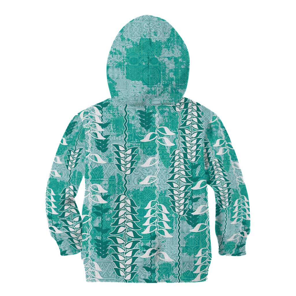 Teal Hawaii Tapa Pattern Kid Hoodie With Heliconia Vintage Style LT05 - Polynesian Pride