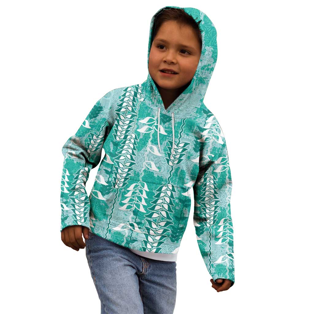 Teal Hawaii Tapa Pattern Kid Hoodie With Heliconia Vintage Style LT05 - Polynesian Pride