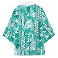 Teal Hawaii Tapa Pattern Kimono With Heliconia Vintage Style LT05 - Polynesian Pride
