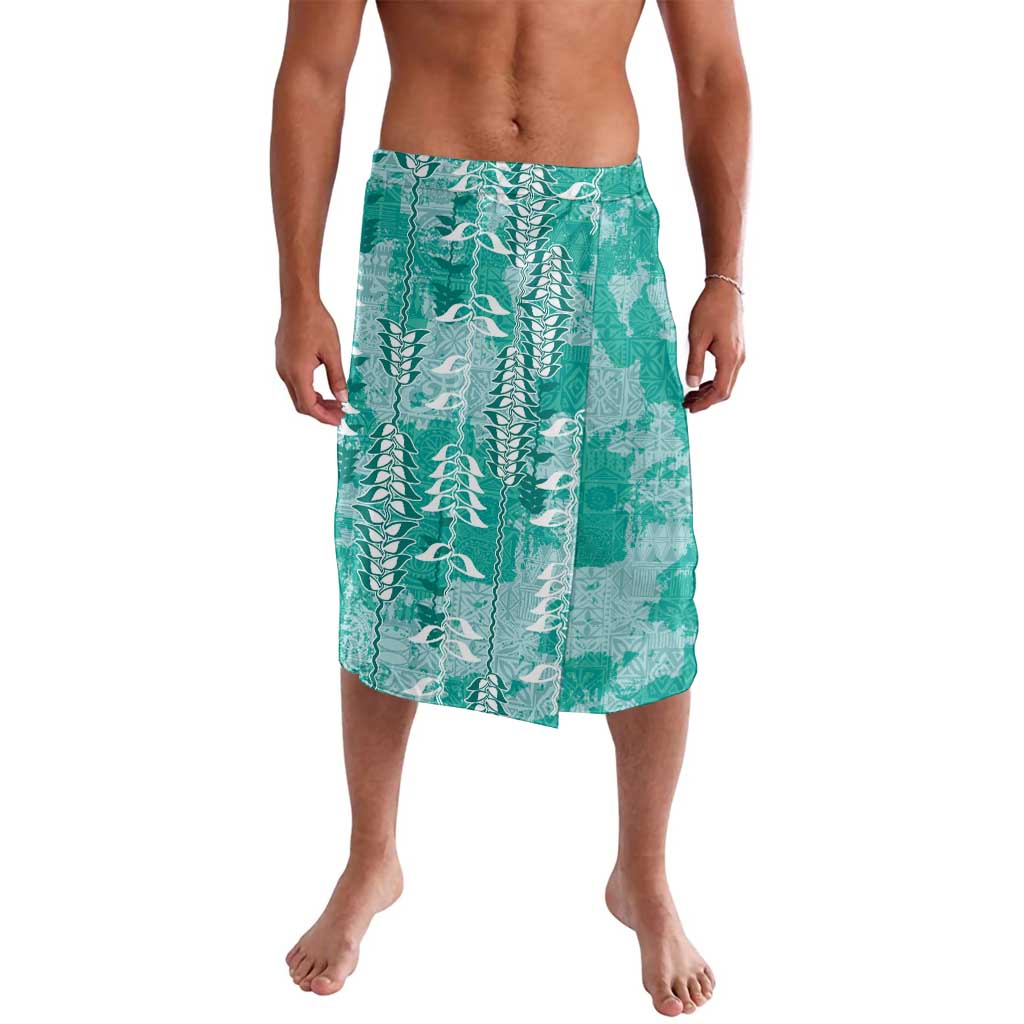 Teal Hawaii Tapa Pattern Lavalava With Heliconia Vintage Style LT05 Teal - Polynesian Pride