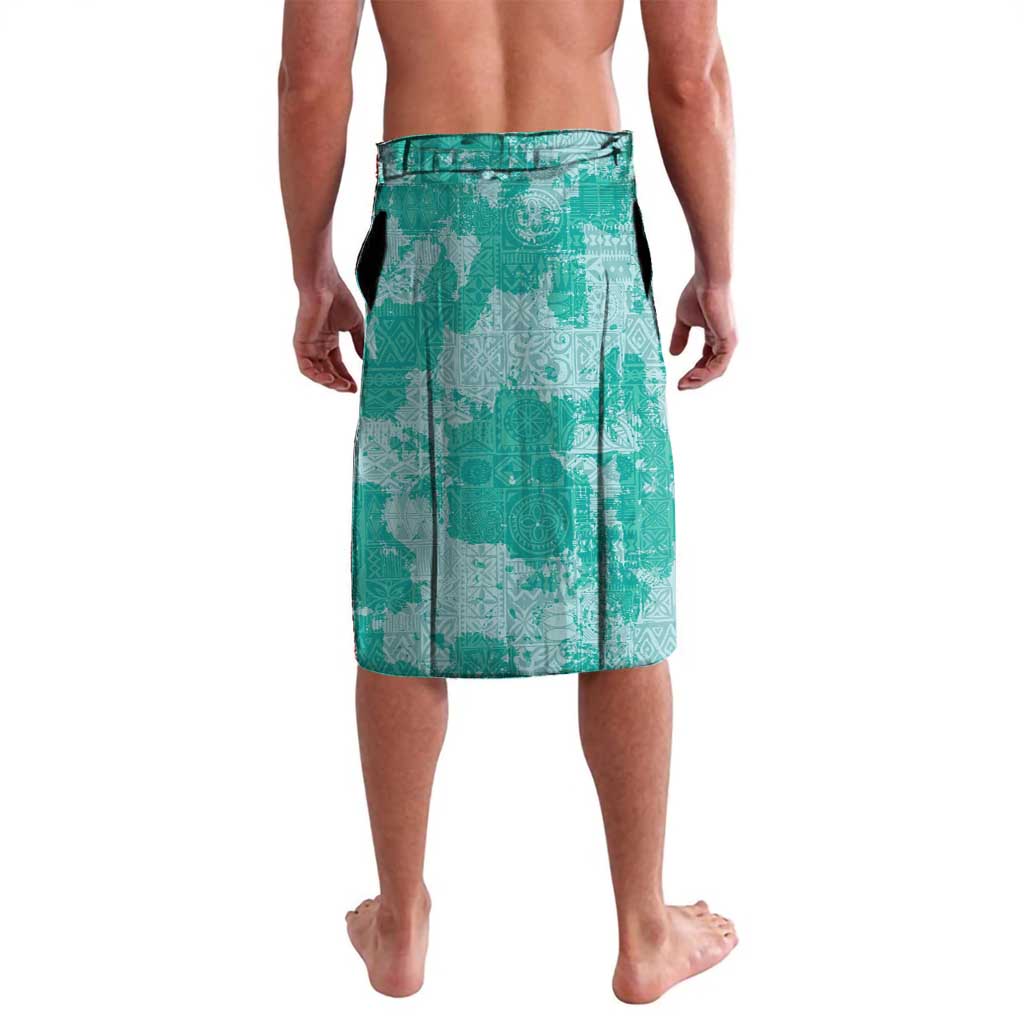 Teal Hawaii Tapa Pattern Lavalava With Heliconia Vintage Style LT05 - Polynesian Pride