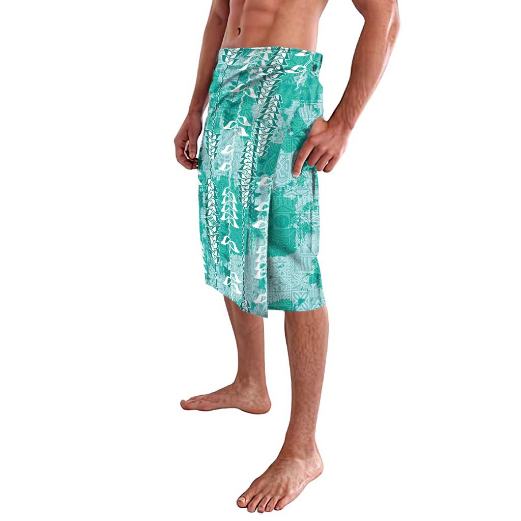 Teal Hawaii Tapa Pattern Lavalava With Heliconia Vintage Style LT05 - Polynesian Pride