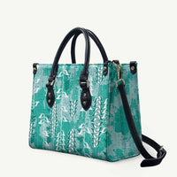 Teal Hawaii Tapa Pattern Leather Bag With Heliconia Vintage Style LT05 Teal - Polynesian Pride