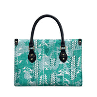 Teal Hawaii Tapa Pattern Leather Bag With Heliconia Vintage Style LT05 - Polynesian Pride