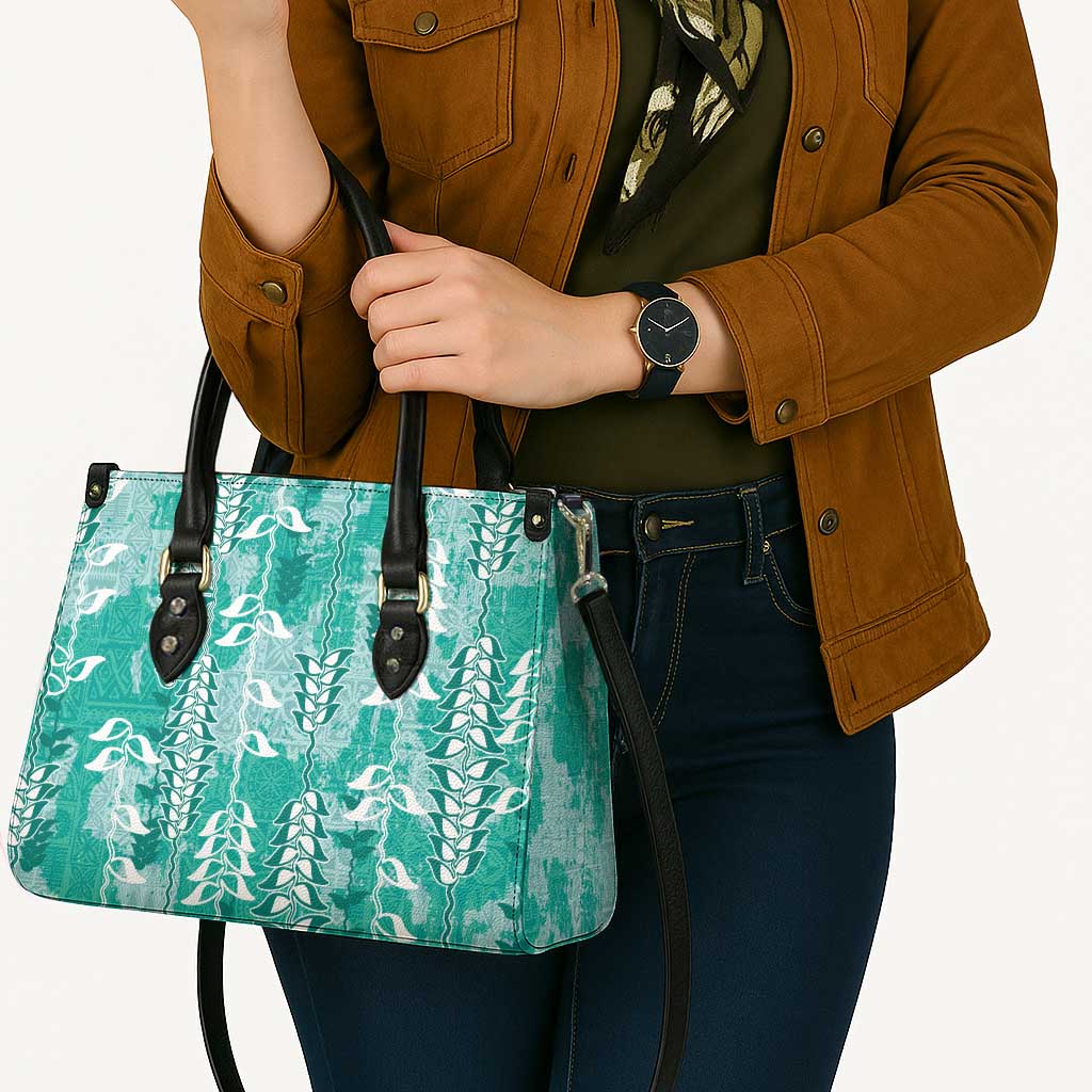 Teal Hawaii Tapa Pattern Leather Bag With Heliconia Vintage Style LT05 - Polynesian Pride