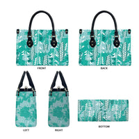 Teal Hawaii Tapa Pattern Leather Bag With Heliconia Vintage Style LT05 - Polynesian Pride