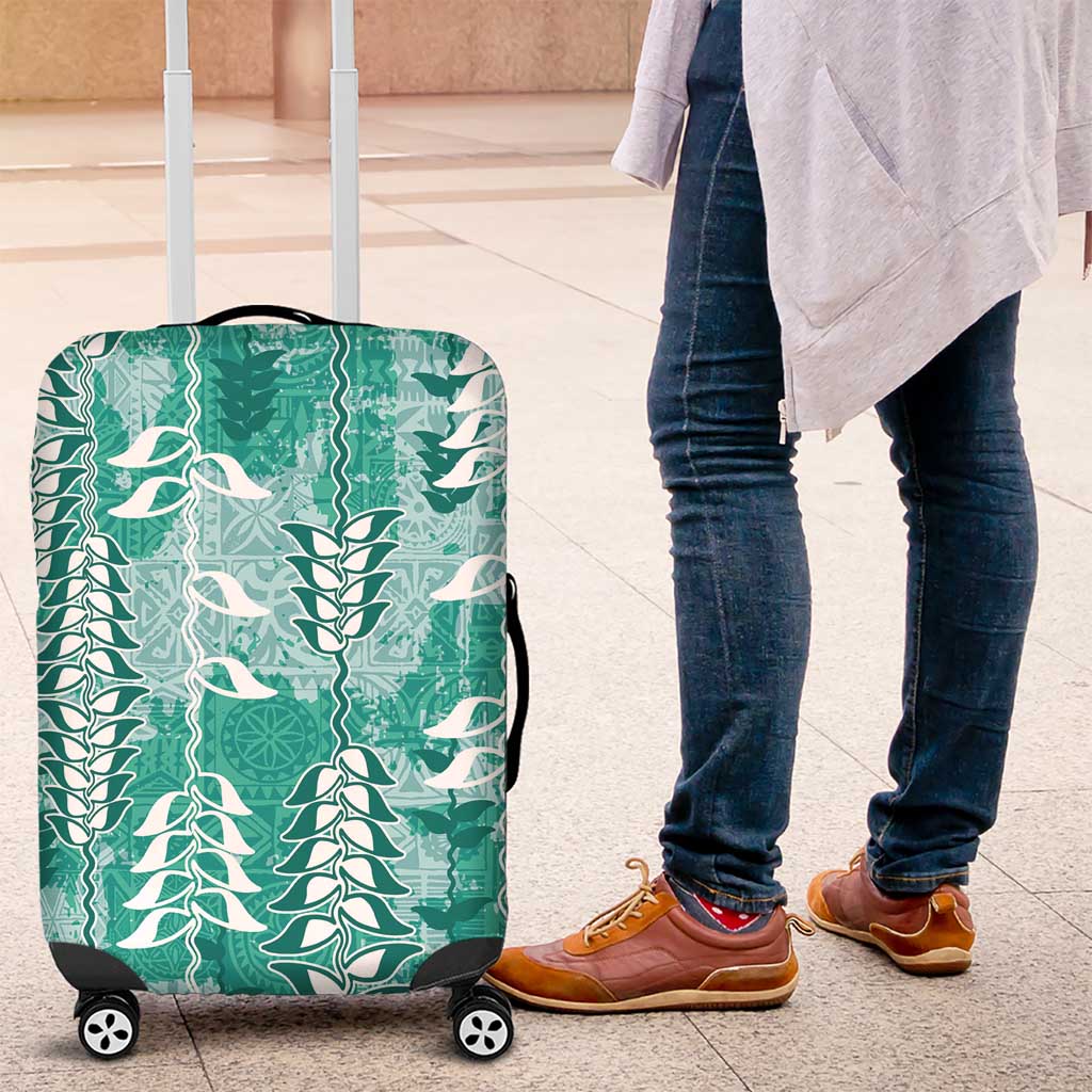 Teal Hawaii Tapa Pattern Luggage Cover With Heliconia Vintage Style LT05 Teal - Polynesian Pride