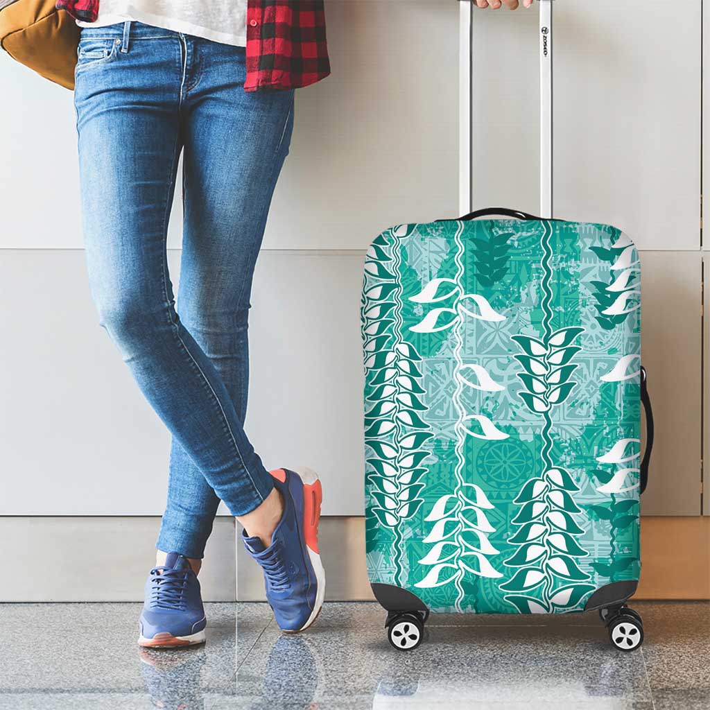 Teal Hawaii Tapa Pattern Luggage Cover With Heliconia Vintage Style LT05 - Polynesian Pride