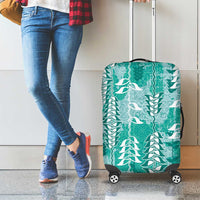 Teal Hawaii Tapa Pattern Luggage Cover With Heliconia Vintage Style LT05 - Polynesian Pride