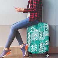 Teal Hawaii Tapa Pattern Luggage Cover With Heliconia Vintage Style LT05 - Polynesian Pride