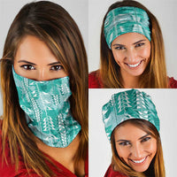 Teal Hawaii Tapa Pattern Neck Gaiter With Heliconia Vintage Style