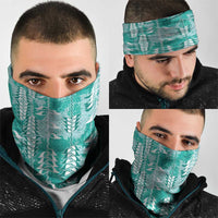 Teal Hawaii Tapa Pattern Neck Gaiter With Heliconia Vintage Style