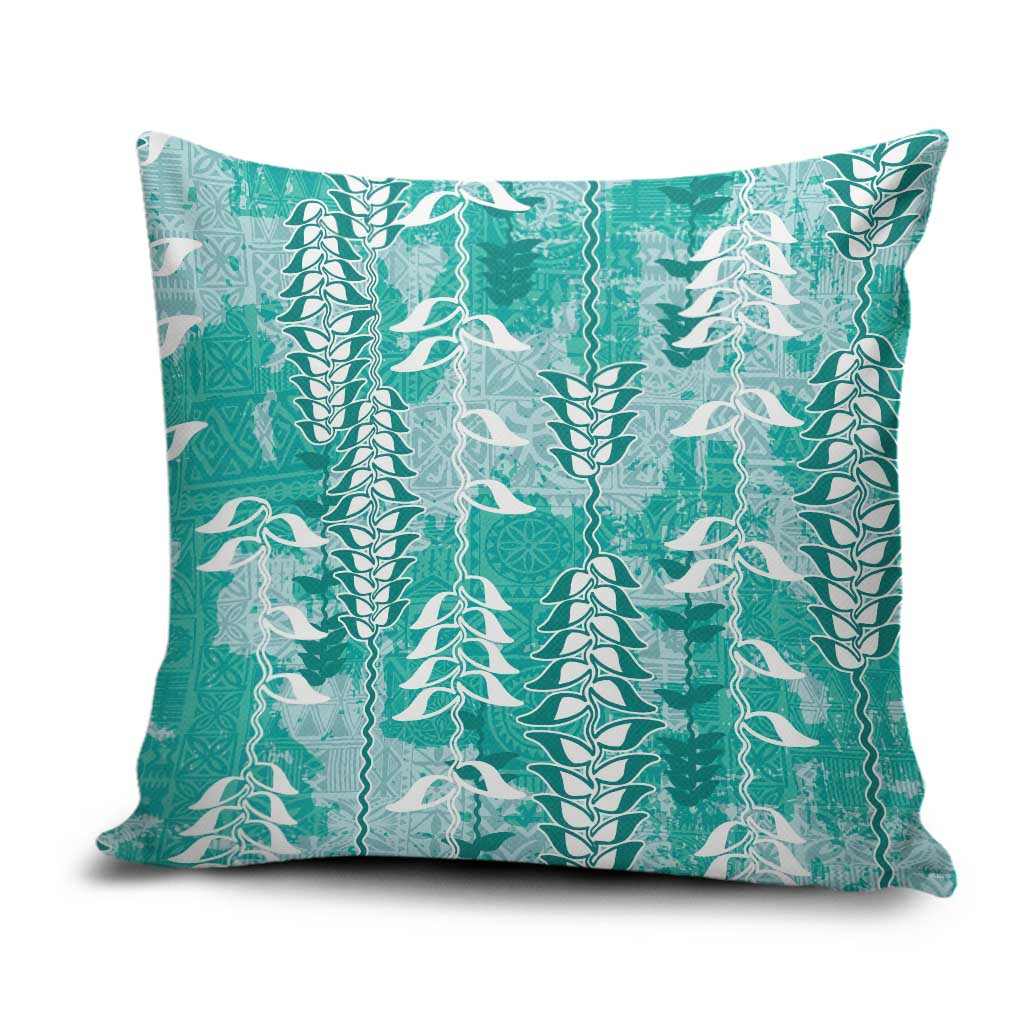 Teal Hawaii Tapa Pattern Pillow Cover With Heliconia Vintage Style LT05 Teal - Polynesian Pride