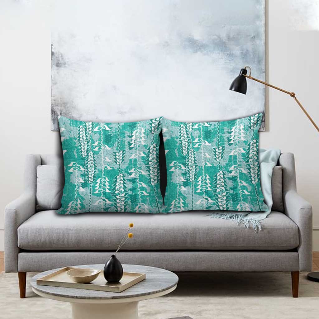 Teal Hawaii Tapa Pattern Pillow Cover With Heliconia Vintage Style LT05 - Polynesian Pride