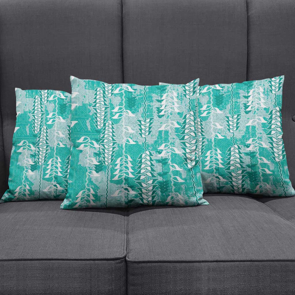 Teal Hawaii Tapa Pattern Pillow Cover With Heliconia Vintage Style LT05 - Polynesian Pride