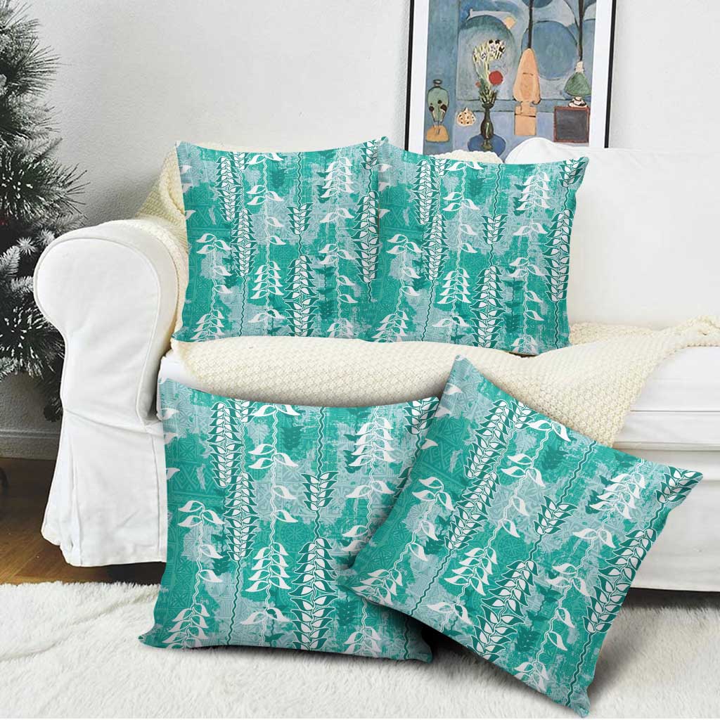Teal Hawaii Tapa Pattern Pillow Cover With Heliconia Vintage Style LT05 - Polynesian Pride