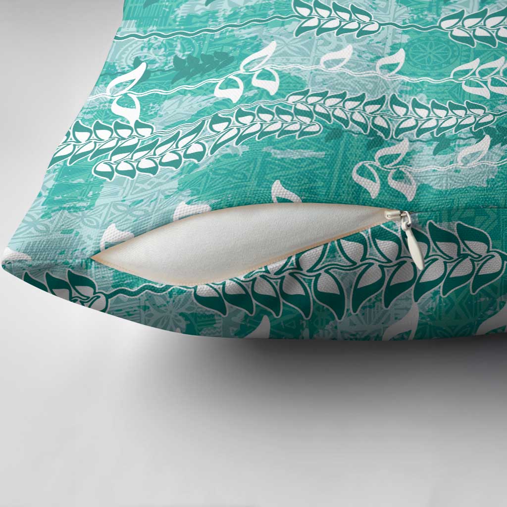 Teal Hawaii Tapa Pattern Pillow Cover With Heliconia Vintage Style LT05 - Polynesian Pride