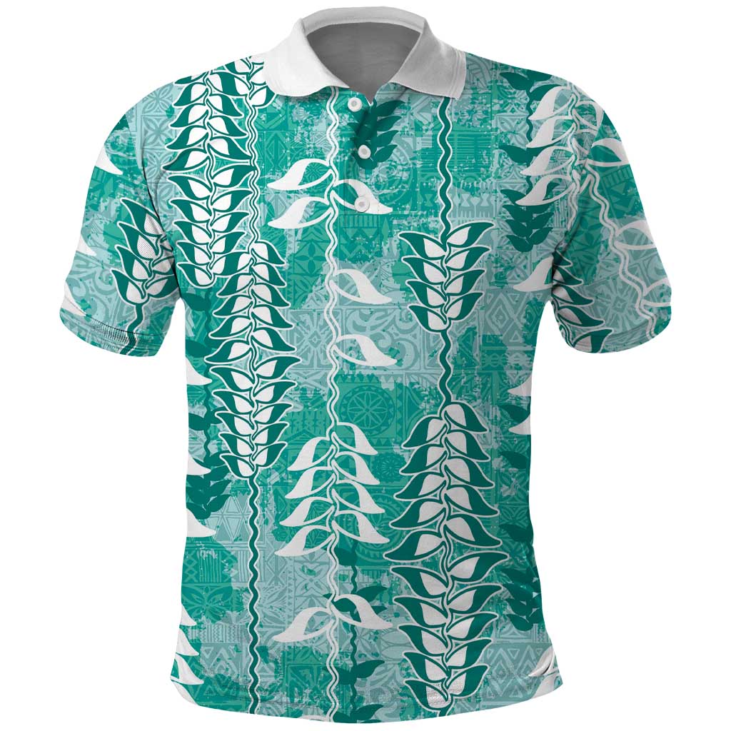 Teal Hawaii Tapa Pattern Polo Shirt With Heliconia Vintage Style LT05 Teal - Polynesian Pride