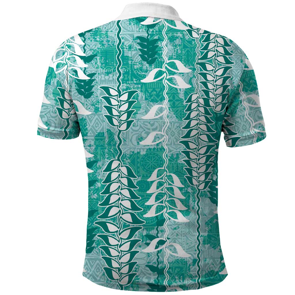 Teal Hawaii Tapa Pattern Polo Shirt With Heliconia Vintage Style LT05 - Polynesian Pride