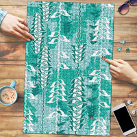 Teal Hawaii Tapa Pattern Puzzle With Heliconia Vintage Style