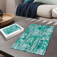 Teal Hawaii Tapa Pattern Puzzle With Heliconia Vintage Style