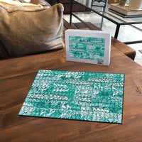 Teal Hawaii Tapa Pattern Puzzle With Heliconia Vintage Style