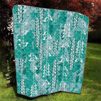 Teal Hawaii Tapa Pattern Quilt With Heliconia Vintage Style LT05 - Polynesian Pride