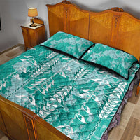 Teal Hawaii Tapa Pattern Quilt Bed Set With Heliconia Vintage Style LT05 - Polynesian Pride