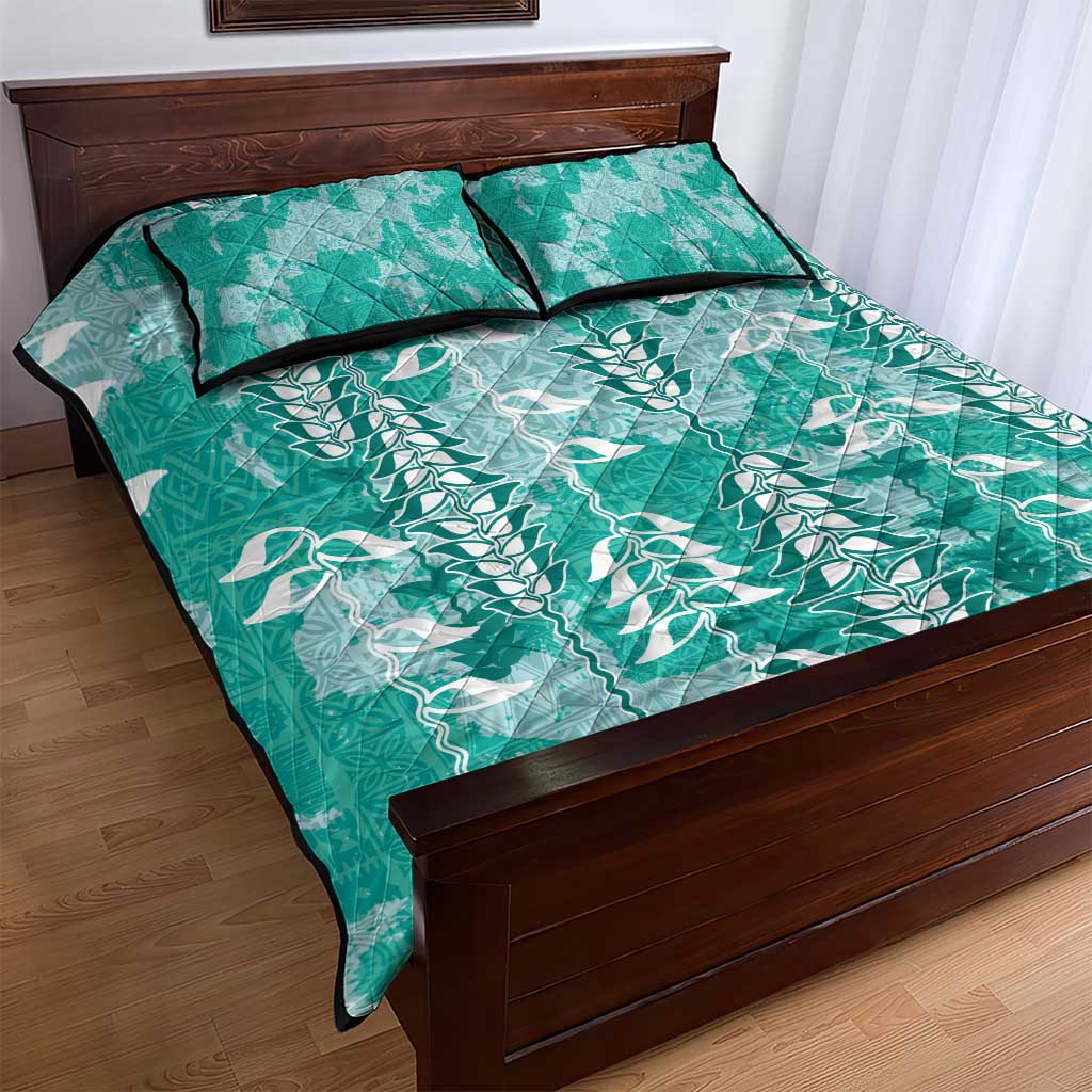 Teal Hawaii Tapa Pattern Quilt Bed Set With Heliconia Vintage Style LT05 - Polynesian Pride