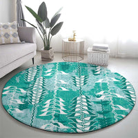 Teal Hawaii Tapa Pattern Round Carpet With Heliconia Vintage Style LT05 - Polynesian Pride