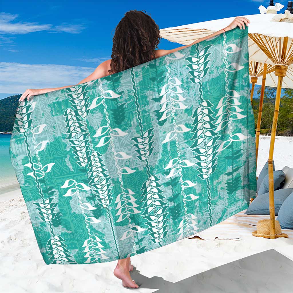 Teal Hawaii Tapa Pattern Sarong With Heliconia Vintage Style LT05 One Size 44 x 66 inches Teal - Polynesian Pride