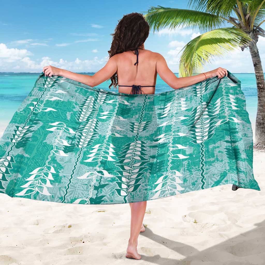 Teal Hawaii Tapa Pattern Sarong With Heliconia Vintage Style LT05 - Polynesian Pride