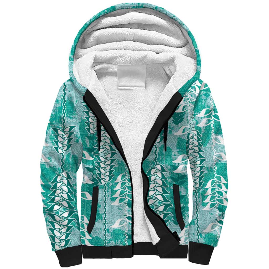 Teal Hawaii Tapa Pattern Sherpa Hoodie With Heliconia Vintage Style LT05 Unisex Teal - Polynesian Pride