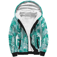 Teal Hawaii Tapa Pattern Sherpa Hoodie With Heliconia Vintage Style LT05 Unisex Teal - Polynesian Pride