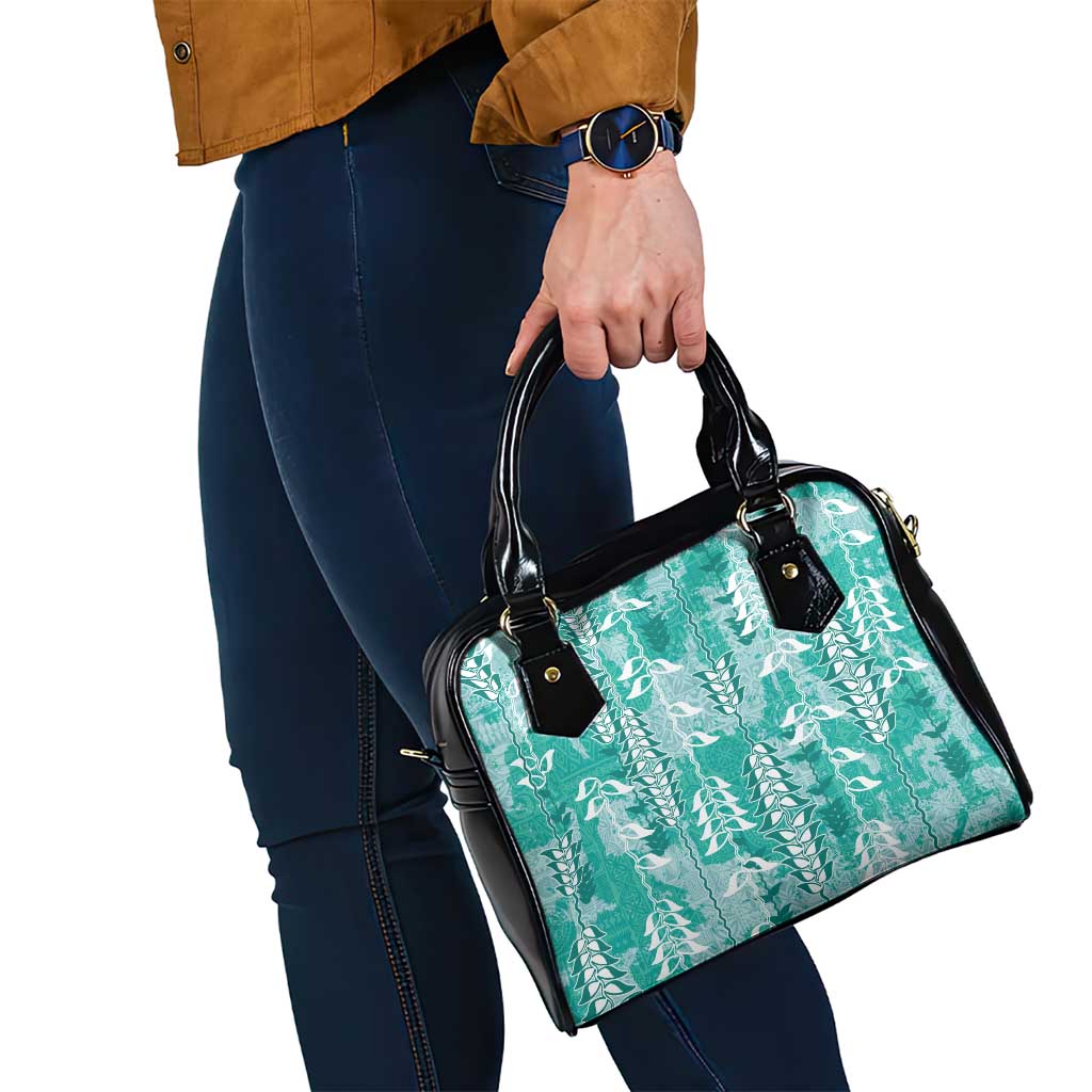 Teal Hawaii Tapa Pattern Shoulder Handbag With Heliconia Vintage Style LT05 - Polynesian Pride