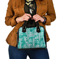Teal Hawaii Tapa Pattern Shoulder Handbag With Heliconia Vintage Style LT05 - Polynesian Pride