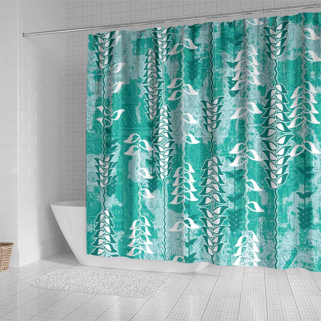 Teal Hawaii Tapa Pattern Shower Curtain With Heliconia Vintage Style LT05 - Polynesian Pride