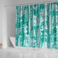 Teal Hawaii Tapa Pattern Shower Curtain With Heliconia Vintage Style LT05 - Polynesian Pride