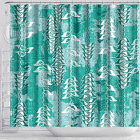 Teal Hawaii Tapa Pattern Shower Curtain With Heliconia Vintage Style LT05 - Polynesian Pride