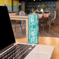 Teal Hawaii Tapa Pattern Skinny Tumbler With Heliconia Vintage Style LT05 - Polynesian Pride