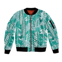 Teal Hawaii Tapa Pattern Sleeve Zip Bomber Jacket With Heliconia Vintage Style LT05 Unisex Teal - Polynesian Pride