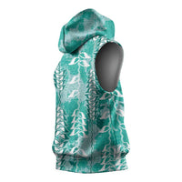 Teal Hawaii Tapa Pattern Sleeveless Hoodie With Heliconia Vintage Style LT05 - Polynesian Pride
