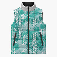 Teal Hawaii Tapa Pattern Sleeveless Puffer Jacket With Heliconia Vintage Style LT05 Unisex Teal - Polynesian Pride