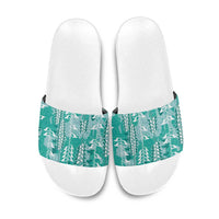 Teal Hawaii Tapa Pattern Slide Sandals With Heliconia Vintage Style LT05 Teal - Polynesian Pride
