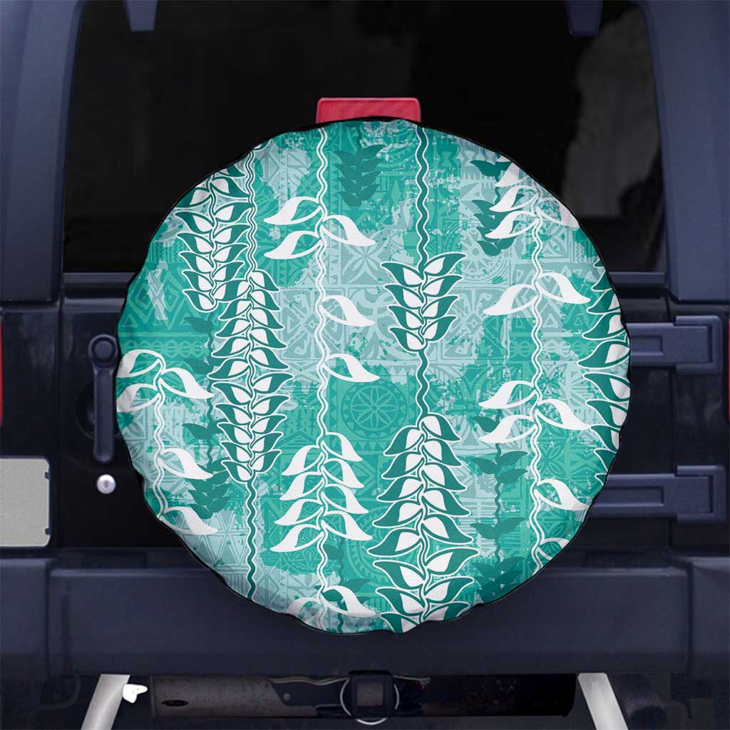 Teal Hawaii Tapa Pattern Spare Tire Cover With Heliconia Vintage Style LT05 No hole Teal - Polynesian Pride