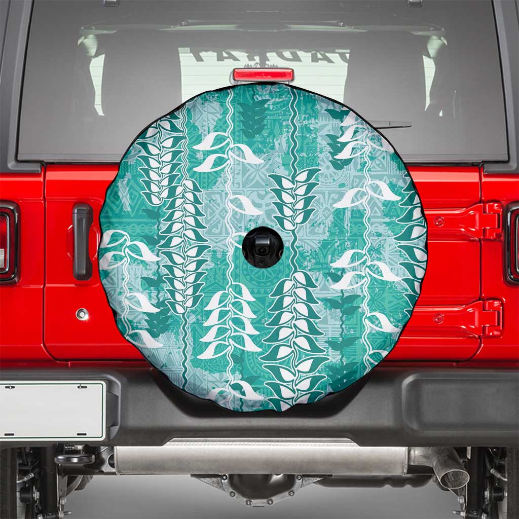Teal Hawaii Tapa Pattern Spare Tire Cover With Heliconia Vintage Style LT05 - Polynesian Pride