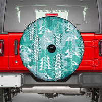 Teal Hawaii Tapa Pattern Spare Tire Cover With Heliconia Vintage Style LT05 - Polynesian Pride