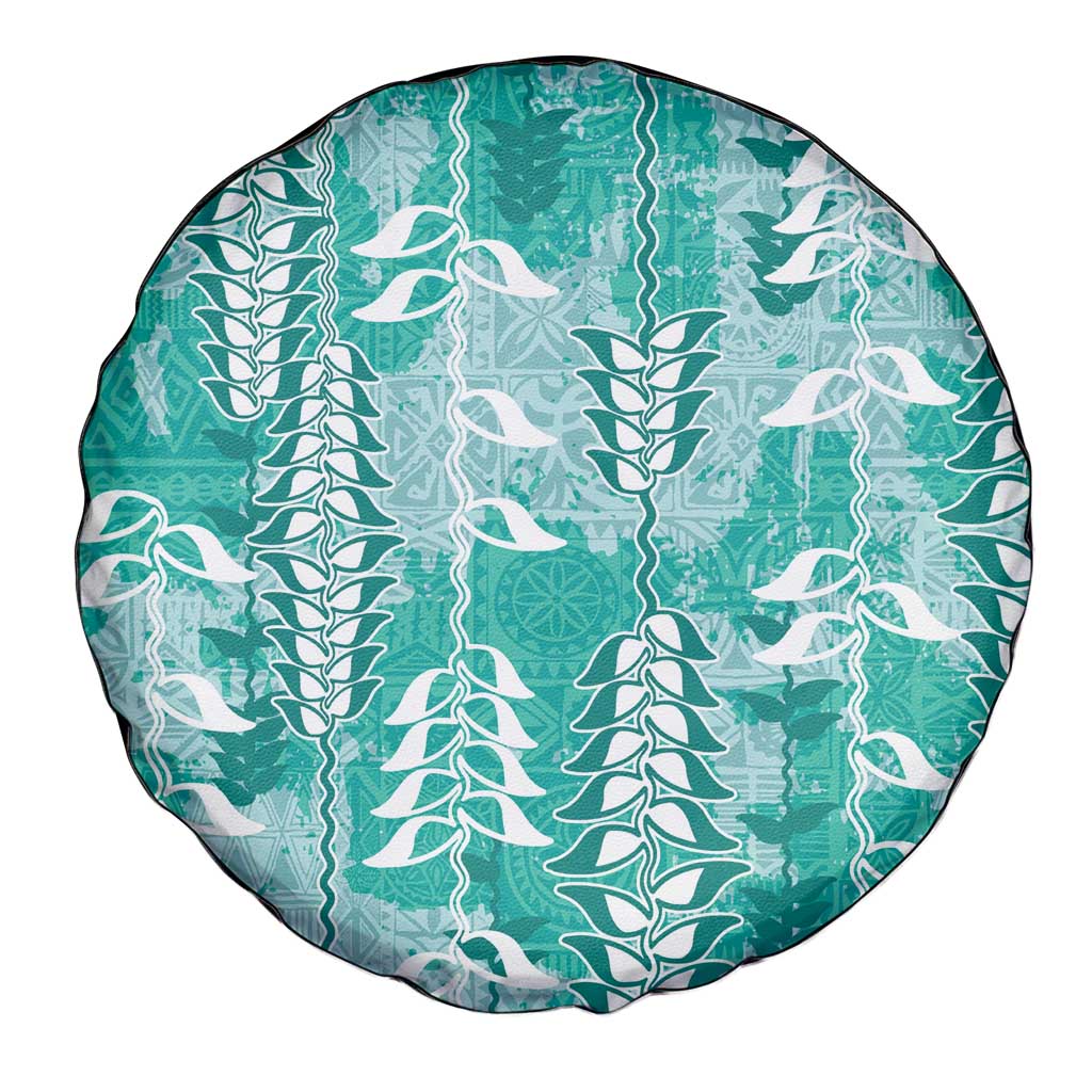 Teal Hawaii Tapa Pattern Spare Tire Cover With Heliconia Vintage Style LT05 - Polynesian Pride